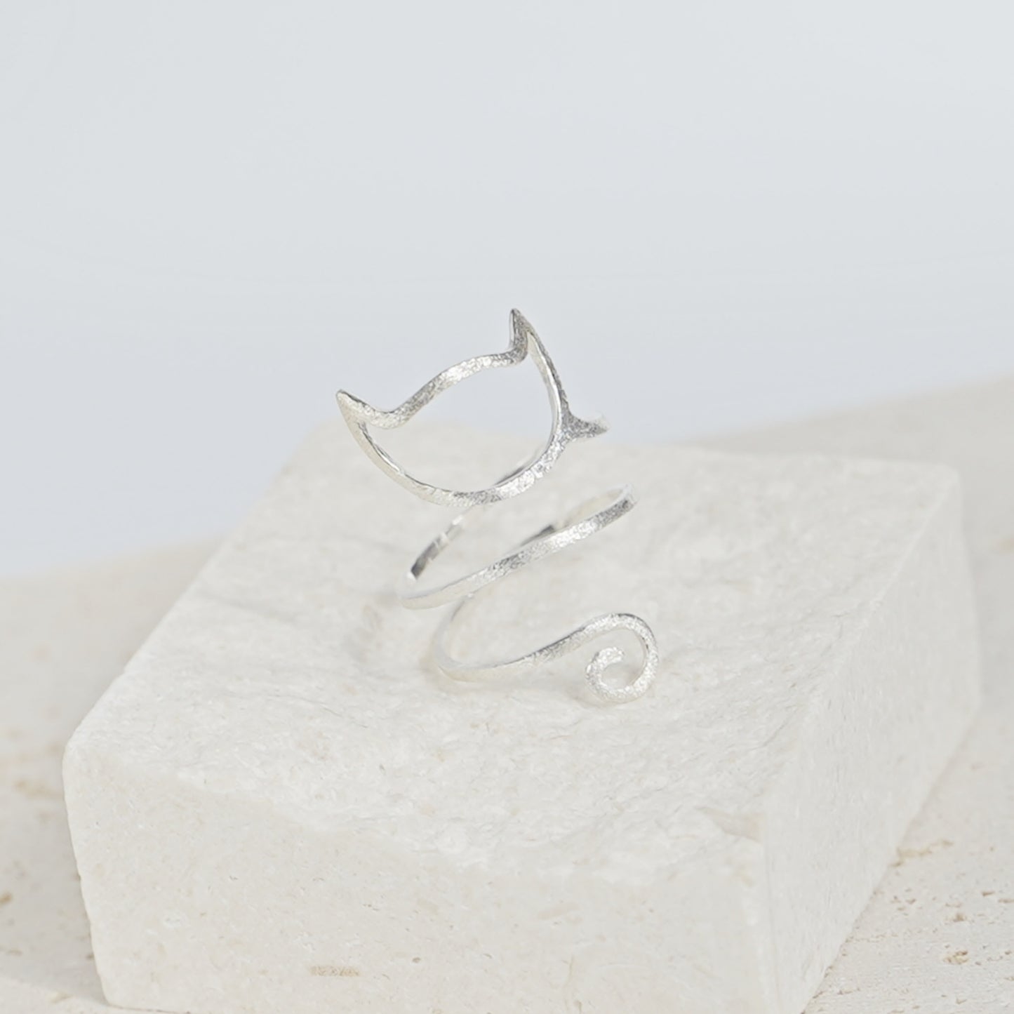 Sterling Silver Cat Kitten Long Tail Wrap Ring - sugarkittenlondon