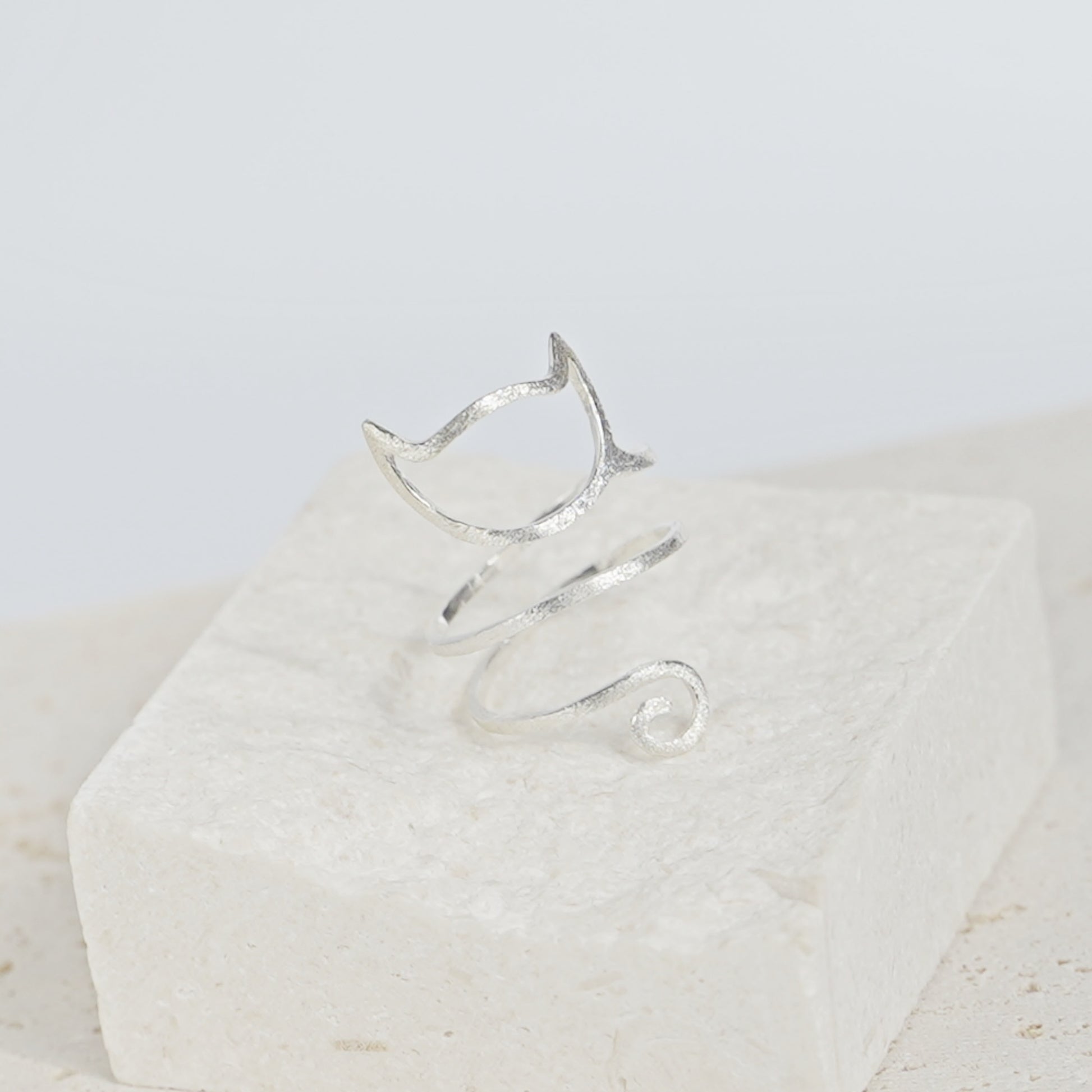 Sterling Silver Cat Kitten Long Tail Wrap Ring - sugarkittenlondon