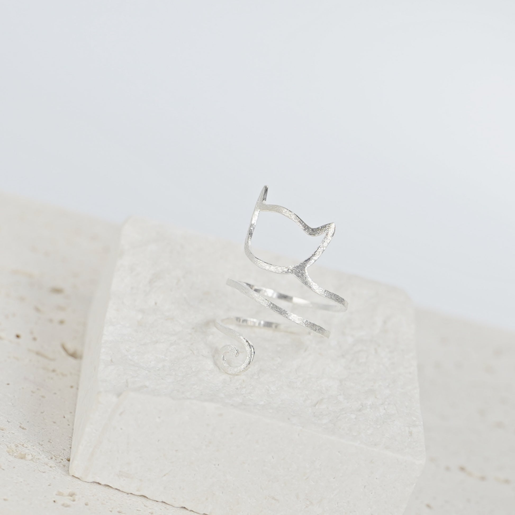 Sterling Silver Cat Kitten Long Tail Wrap Ring - sugarkittenlondon