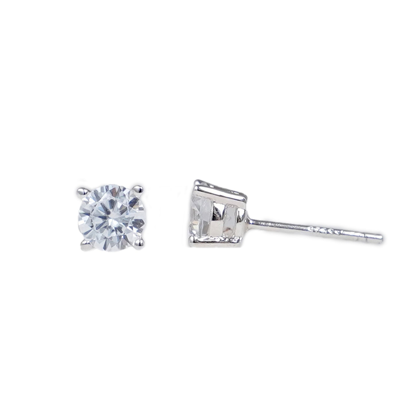 Sterling Silver 4 Claw Round 5mm CZ Stud Earrings Light Blue Aquamarine Clear White