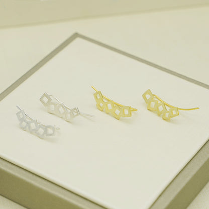 Sterling Silver Geometry Cube Square Curved Climber Crawler Earrings
