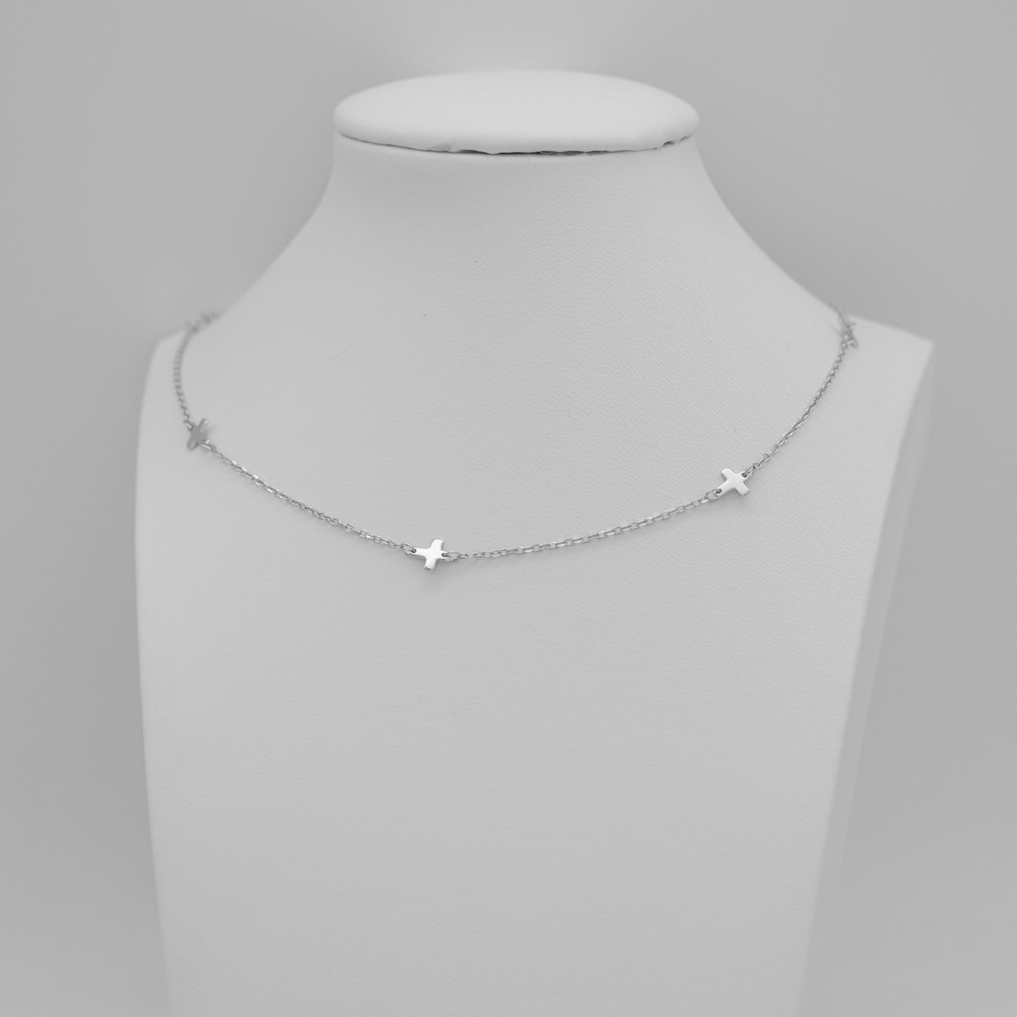Sterling Silver Multi Cross Necklace with Rhodium Plating