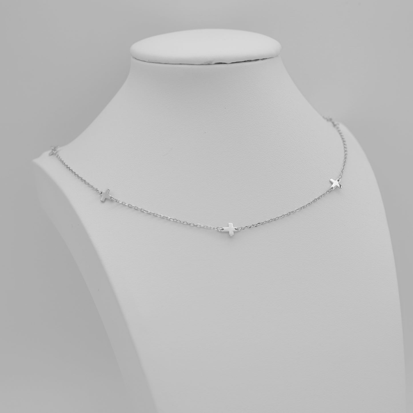 Sterling Silver Multi Cross Necklace with Rhodium Plating