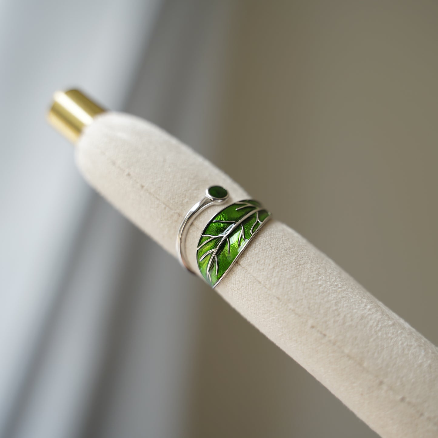 Sterling Silver Glazed Green Blue Tree Leaf Dot Wrap Open Band Ring
