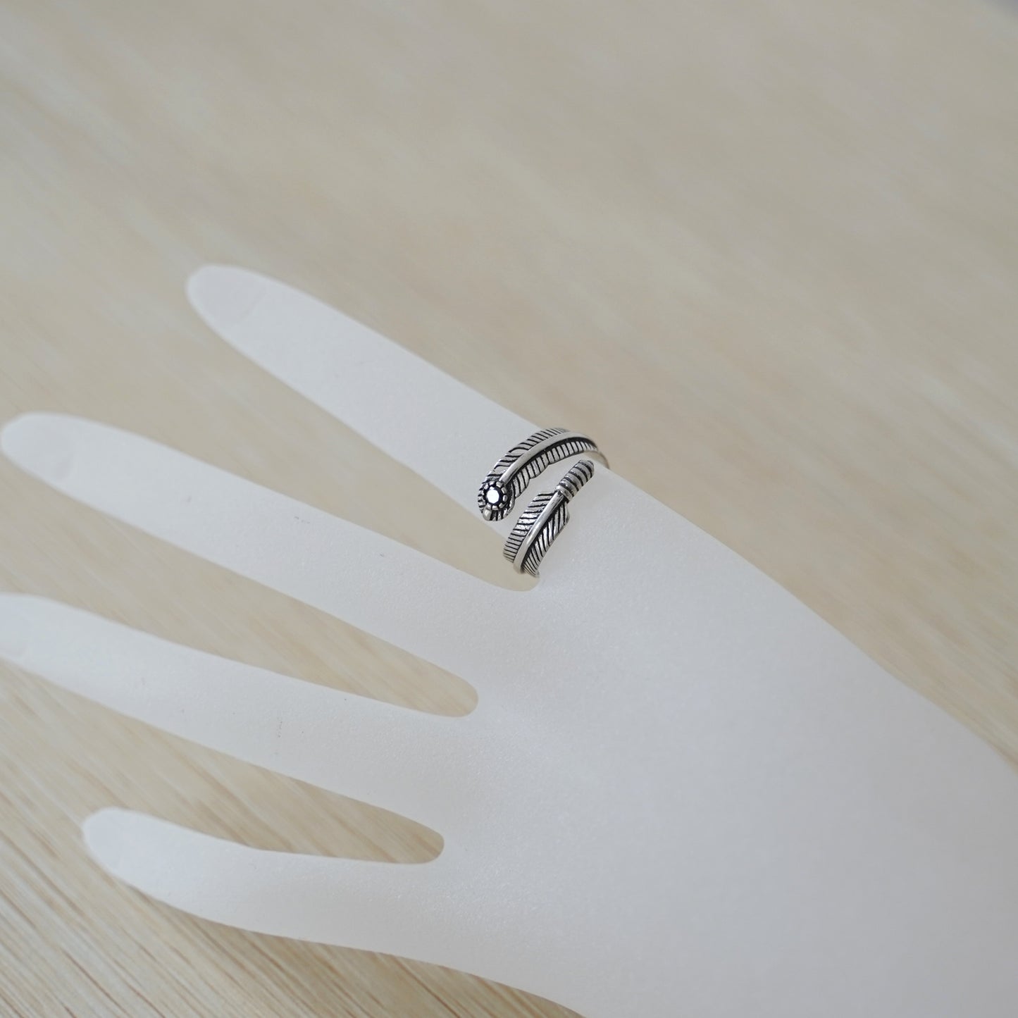 Sterling Silver Oxidized Black CZ Feather Angel Wing Wrap Ring Unisex