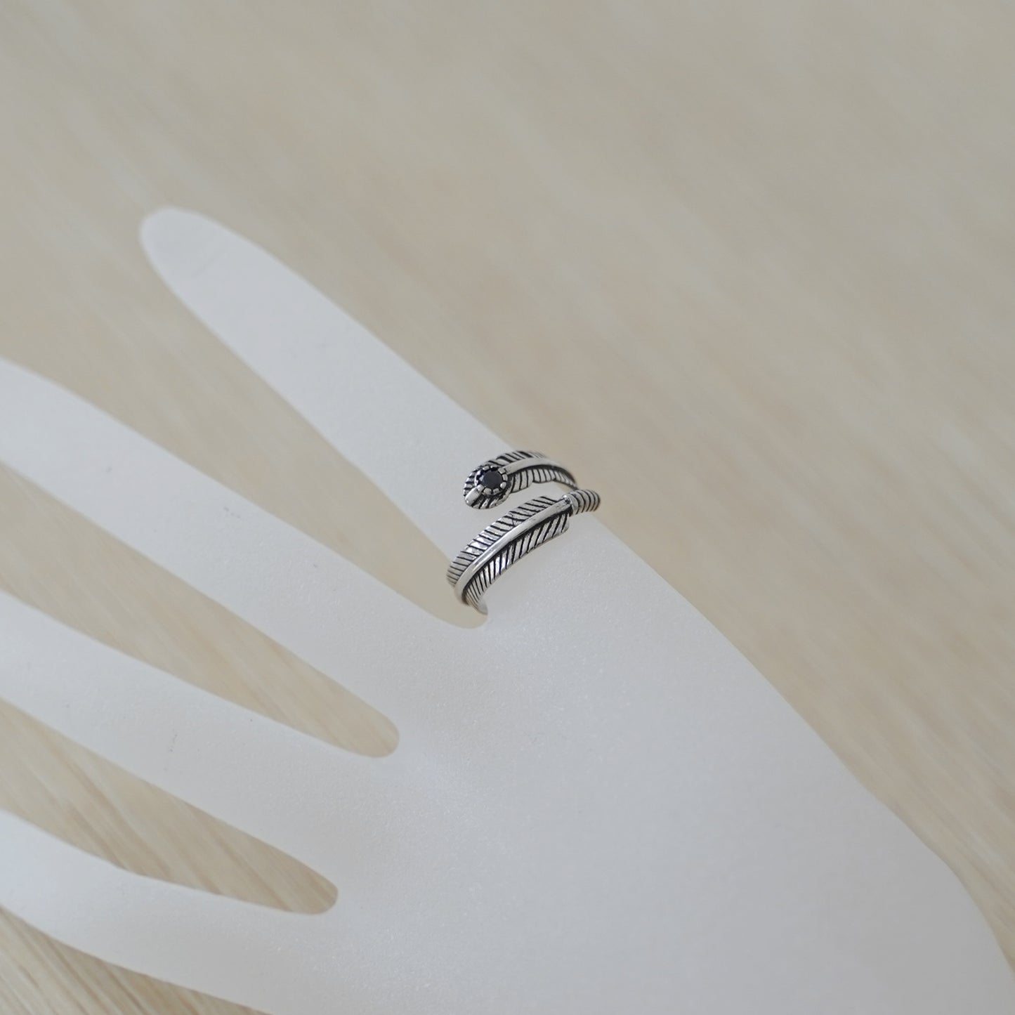 Sterling Silver Oxidized Black CZ Feather Angel Wing Wrap Ring Unisex
