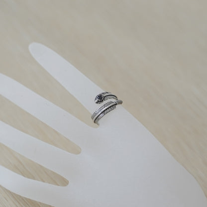 Sterling Silver Oxidized Black CZ Feather Angel Wing Wrap Ring Unisex
