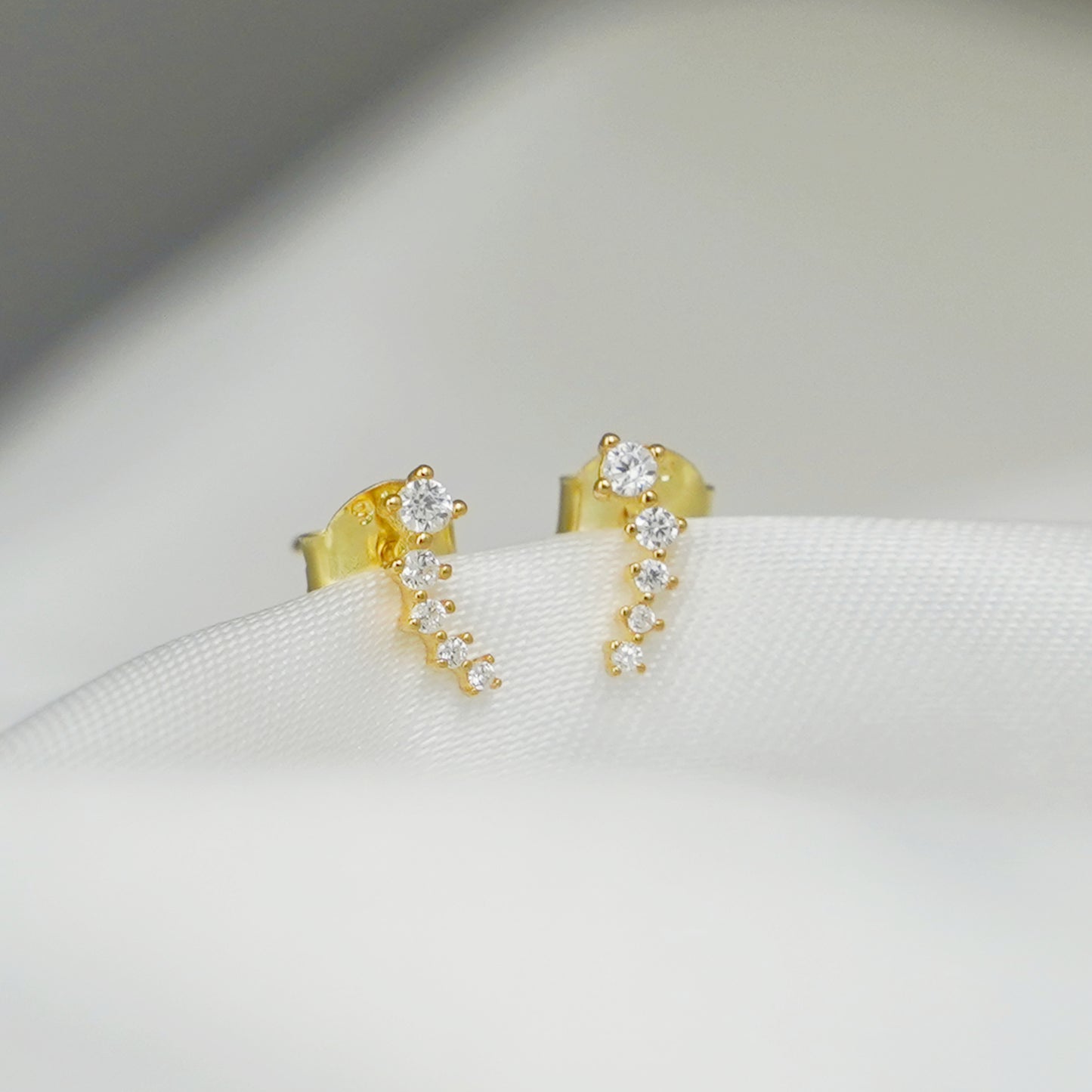 Sterling Silver Mini CZ Star Line Drop Climber Stud Earrings Rhodium Gold