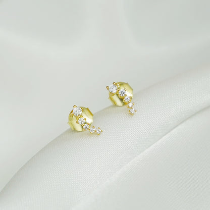 Sterling Silver Mini CZ Star Line Drop Climber Stud Earrings Rhodium Gold