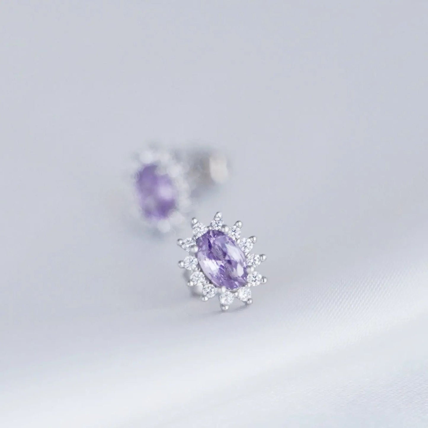 Sterling Silver Amethyst Purple CZ Oval Cluster Stud Earring Jewellery - sugarkittenlondon