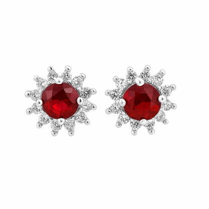 Sterling Silver 4mm Cut Red Pyrope Garnet Colour CZ Round Flower Cluster Stud Earrings