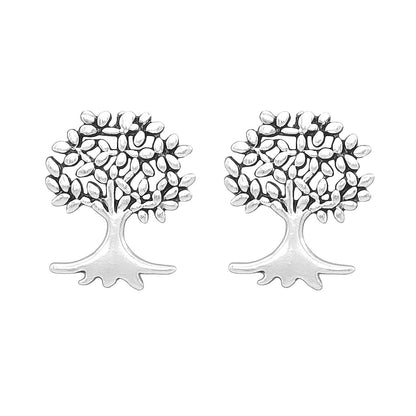 Sterling Silver Oxidised Retro Tree Of Life Family Tree Stud Earrings