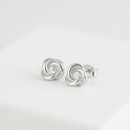 Celtic Trinity knot stud earring with butterfly back, silvertone swirl design