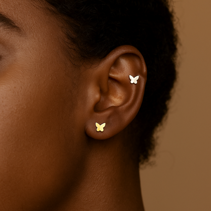 Sterling Silver Mini Butterfly Stud Earrings 2 Tones