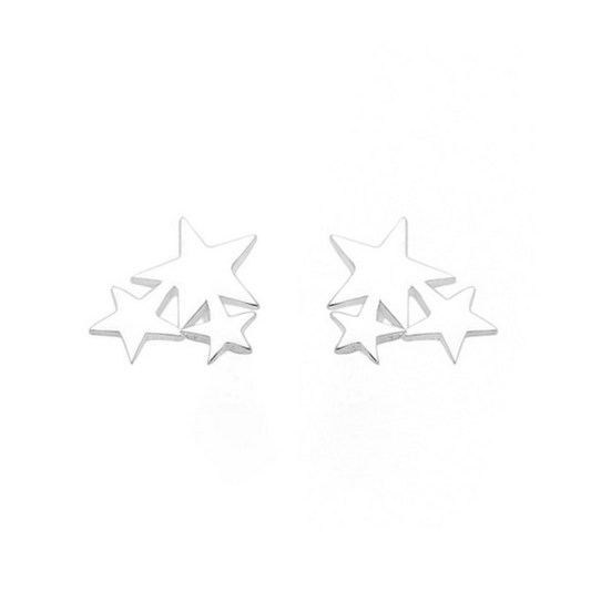 Sterling Silver Trio Stars Trinity Stud Earrings