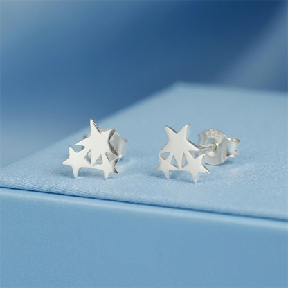 Triple Star stud earrings with one visible 925 stamped butterfly back