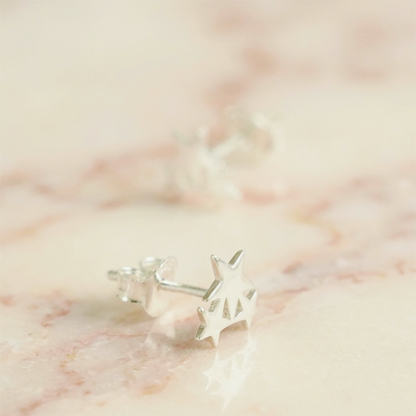 Single Triple Star stud earring, silver-tone star cluster with post
