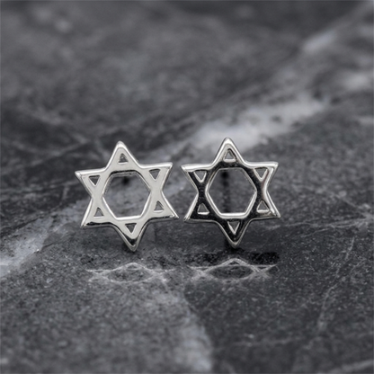 Hex Star of David stud earrings, mirrored hexagram star pair