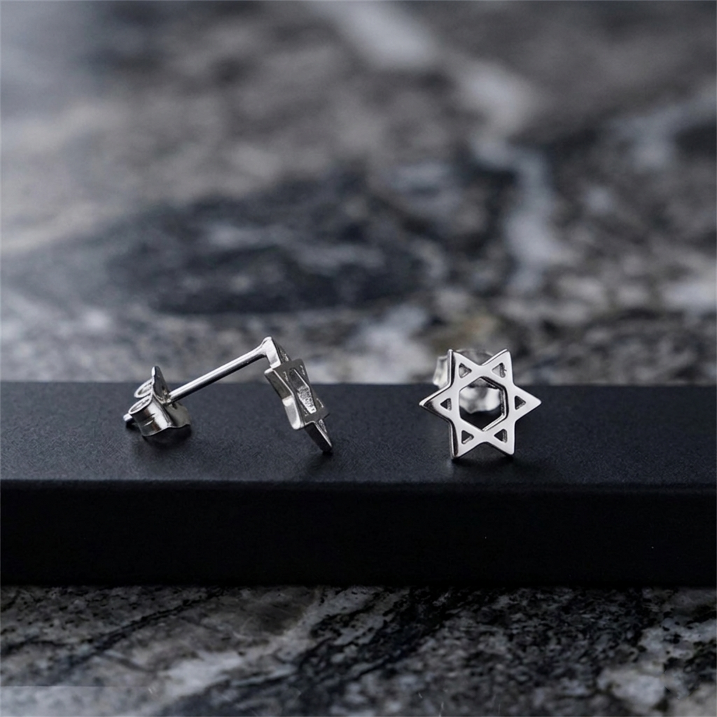 Hex Star of David stud earrings, star shapes on short silver posts