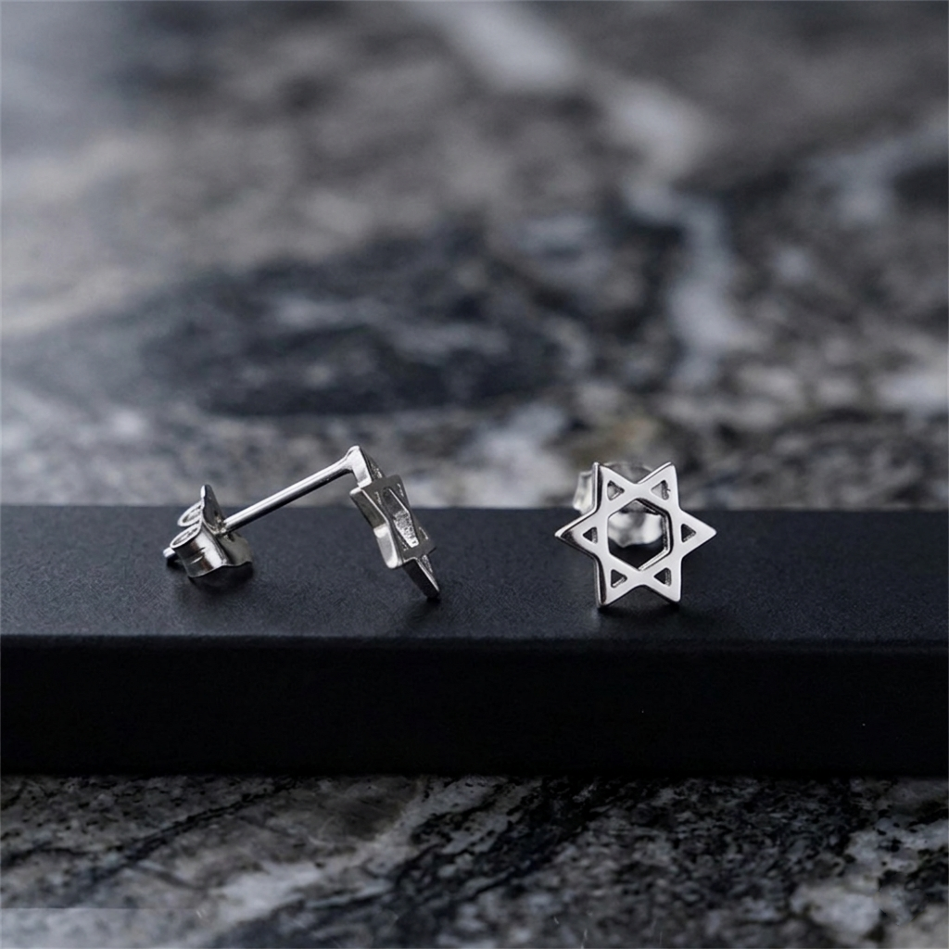 Hex Star of David stud earrings, star shapes on short silver posts