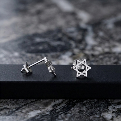 Hex Star of David stud earrings, star shapes on short silver posts