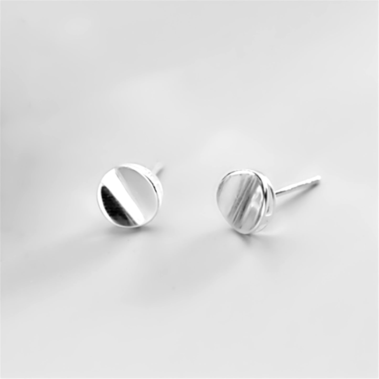 Sterling Silver Shiny 7mm Bent Circle Disc Dot Geometry Stud Earrings - sugarkittenlondon