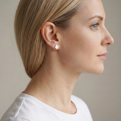 Sterling Silver Brushed Matte 6mm Bent Square Cube Geometry Stud Earrings