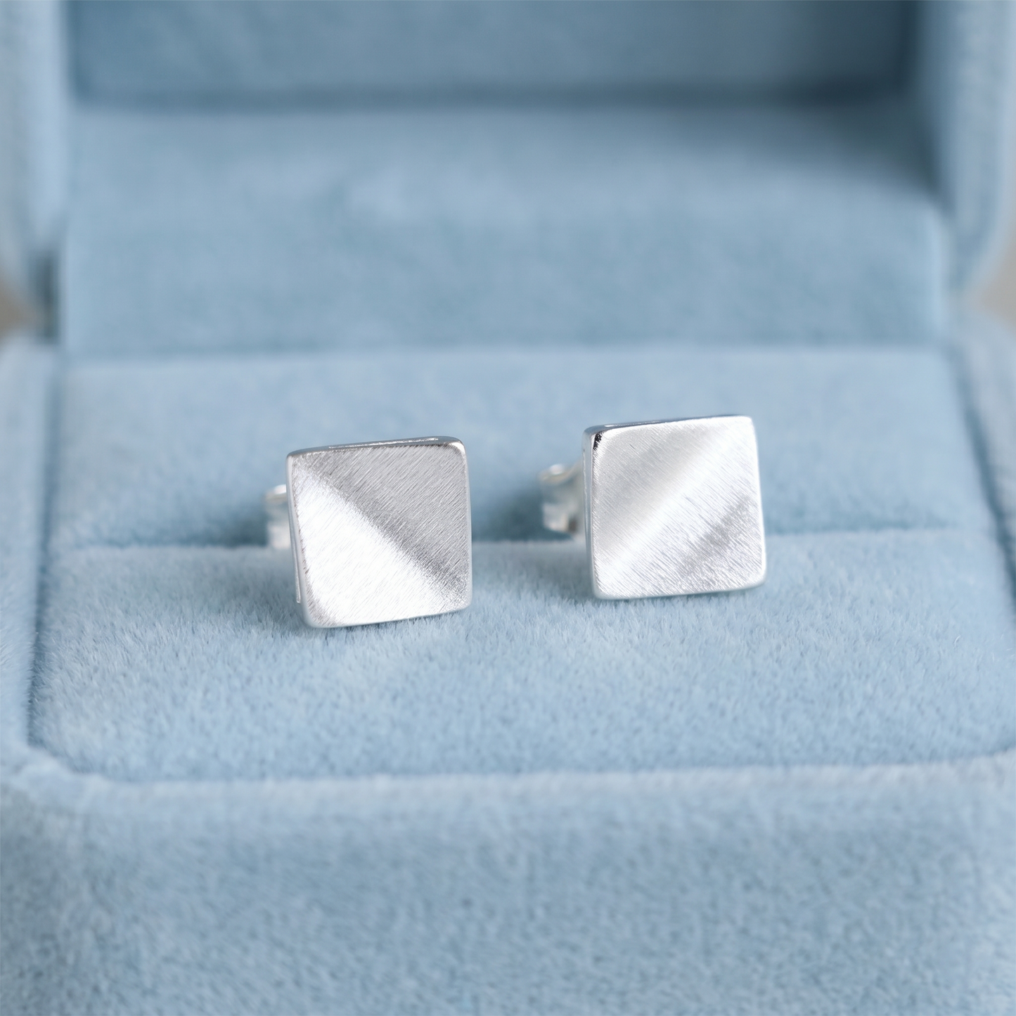 Sterling Silver Brushed Matte 6mm Bent Square Cube Geometry Stud Earrings