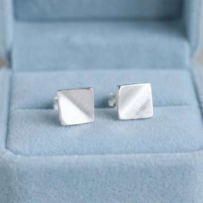 Sterling Silver Brushed Matte 6mm Bent Square Cube Geometry Stud Earrings