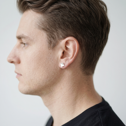 Sterling Silver Brushed Matte 6mm Bent Square Cube Geometry Stud Earrings