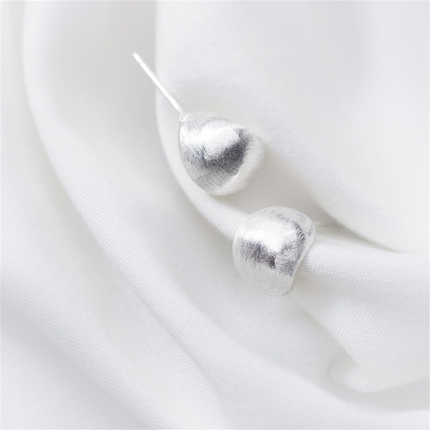 Sterling Silver Brushed Half Hoop Bead Dome Bridal Stud Earrings
