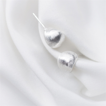 Sterling Silver Brushed Half Hoop Bead Dome Bridal Stud Earrings