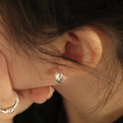 Sterling Silver Brushed Half Hoop Bead Dome Bridal Stud Earrings