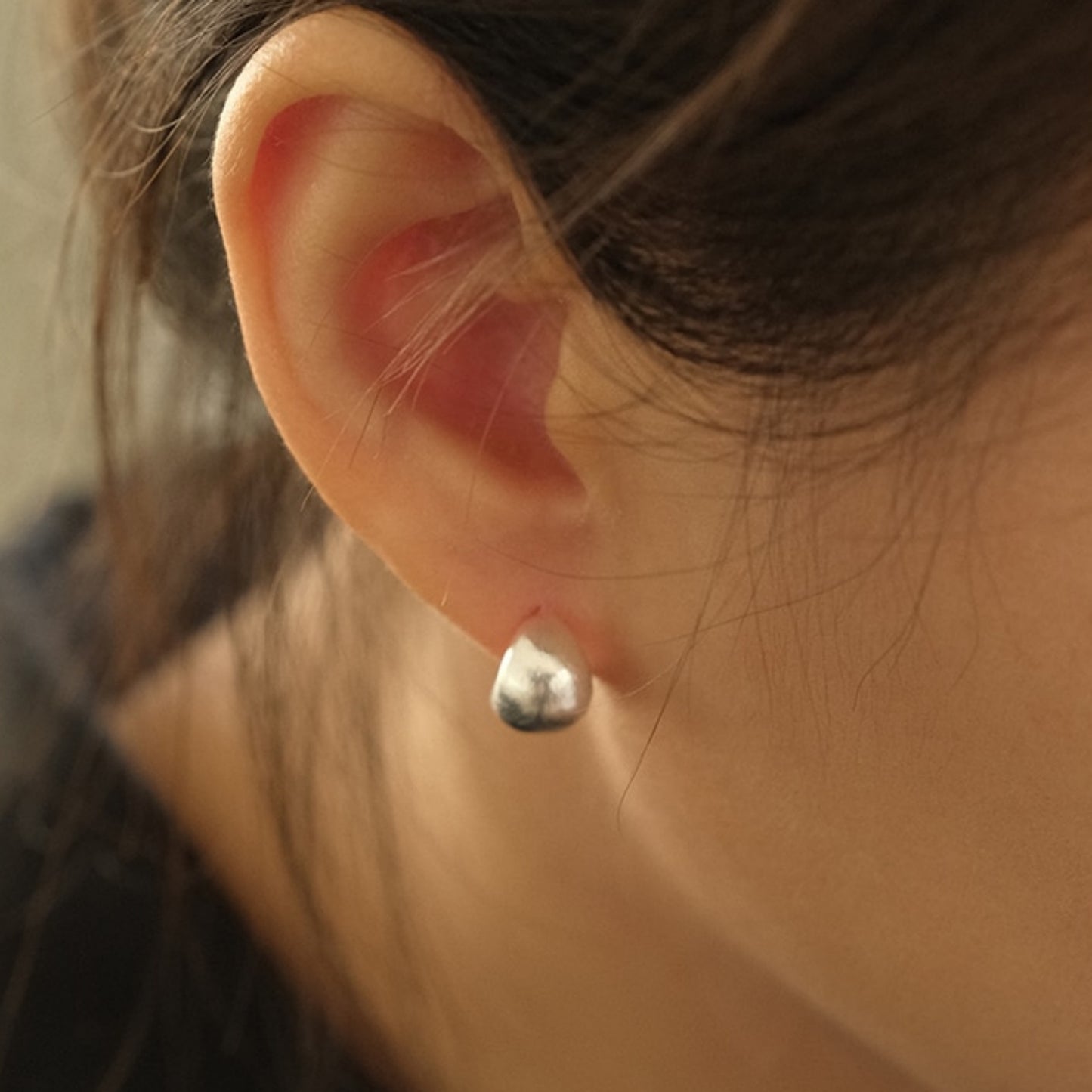 Sterling Silver Brushed Half Hoop Bead Dome Bridal Stud Earrings