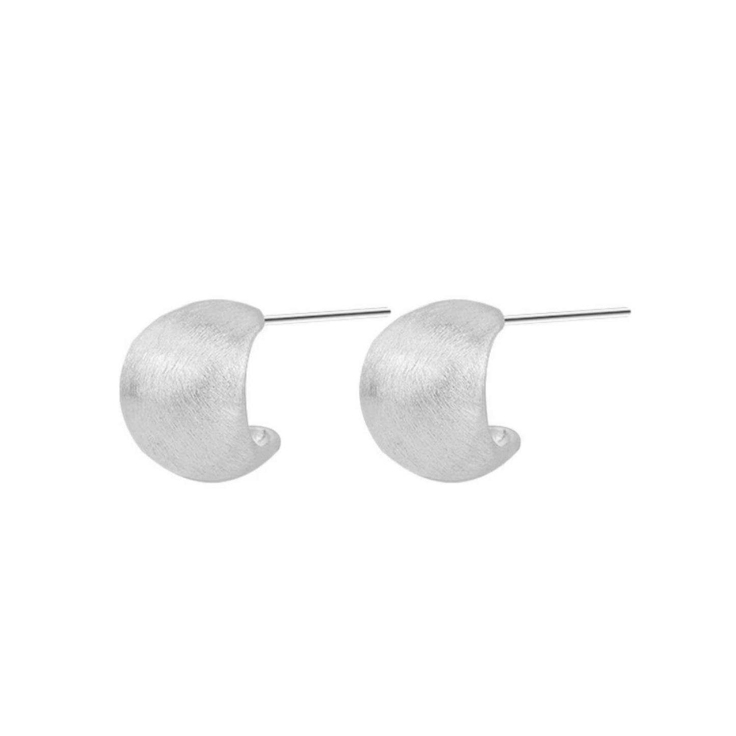 Sterling Silver Brushed Half Hoop Bead Dome Bridal Stud Earrings