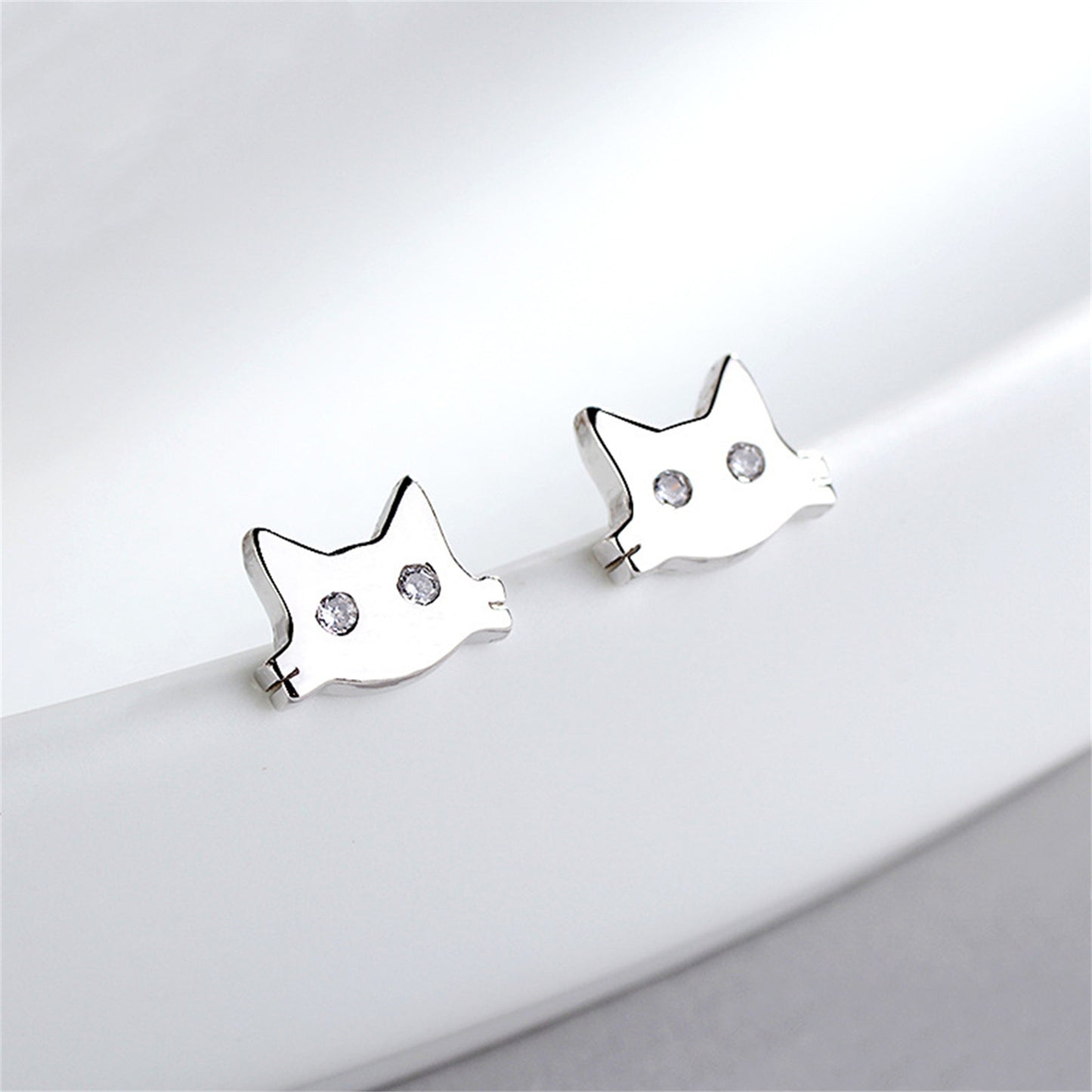 Mini Cat Stud Earrings with CZ Eyes in 925 Sterling Silver - sugarkittenlondon