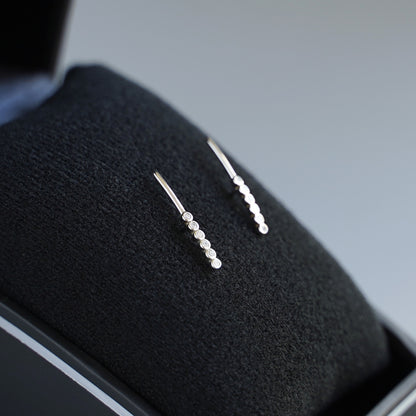 Sterling Silver Pointy Bar Linked Bezel CZ Line Stud Climber Drop Earrings - sugarkittenlondon