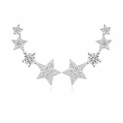 Sterling Silver Linked Star Climber Stud Earrings with Clear Pave CZ 16mm