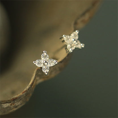 Sterling Silver Motif CZ Star Piercing Stud Earrings 2 Tones - sugarkittenlondon