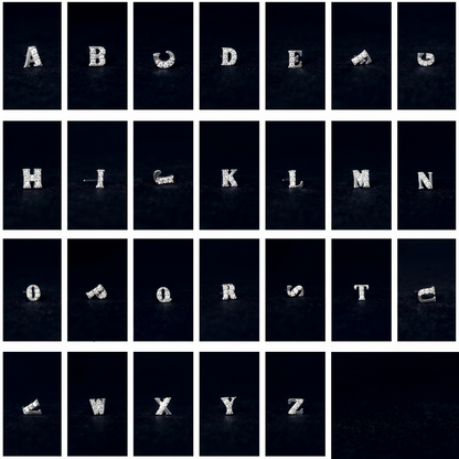 Mini CZ paved initial studs, silver-tone—multiple letter tiles (A, B, C, D, E)