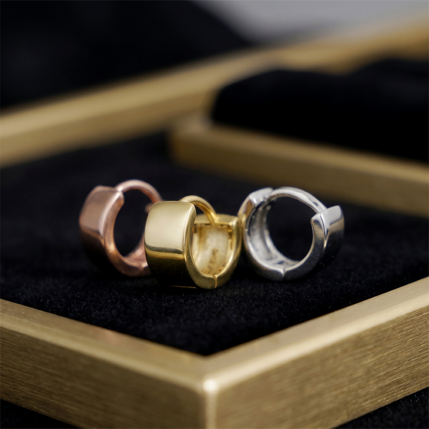 Stacking Eternity Band huggie hoops in Rose Gold, Gold and Rhodium finishes