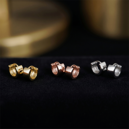 Huggie hoop bands: Rose Gold, Gold and Rhodium stacking eternity styles