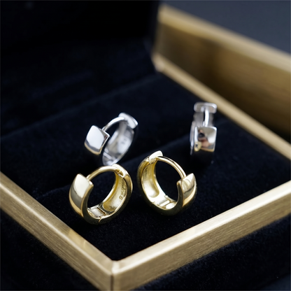 Stacking Eternity Band huggie hoops in Gold and Rhodium, hinged design