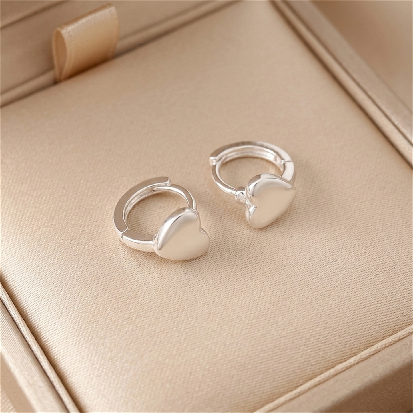 Silver Heart Huggie Hoop Earrings