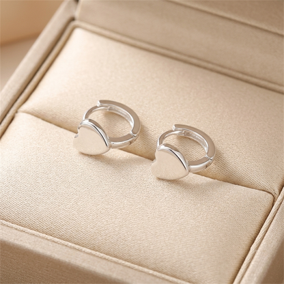 Silver Heart Huggie Hoop Earrings