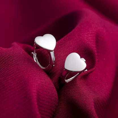925 Sterling Silver 7mm Heart Hoop Huggie Earrings with Shiny Finish - sugarkittenlondon