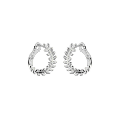 Sterling Silver Leaf Hoop Earrings with Olive Laurie Branch Design - sugarkittenlondon