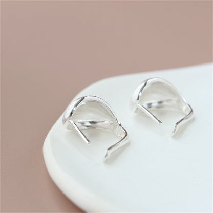 Sterling Silver Brushed Plain Oval Dome Petal Clip Drop Tulip Latchback Earrings