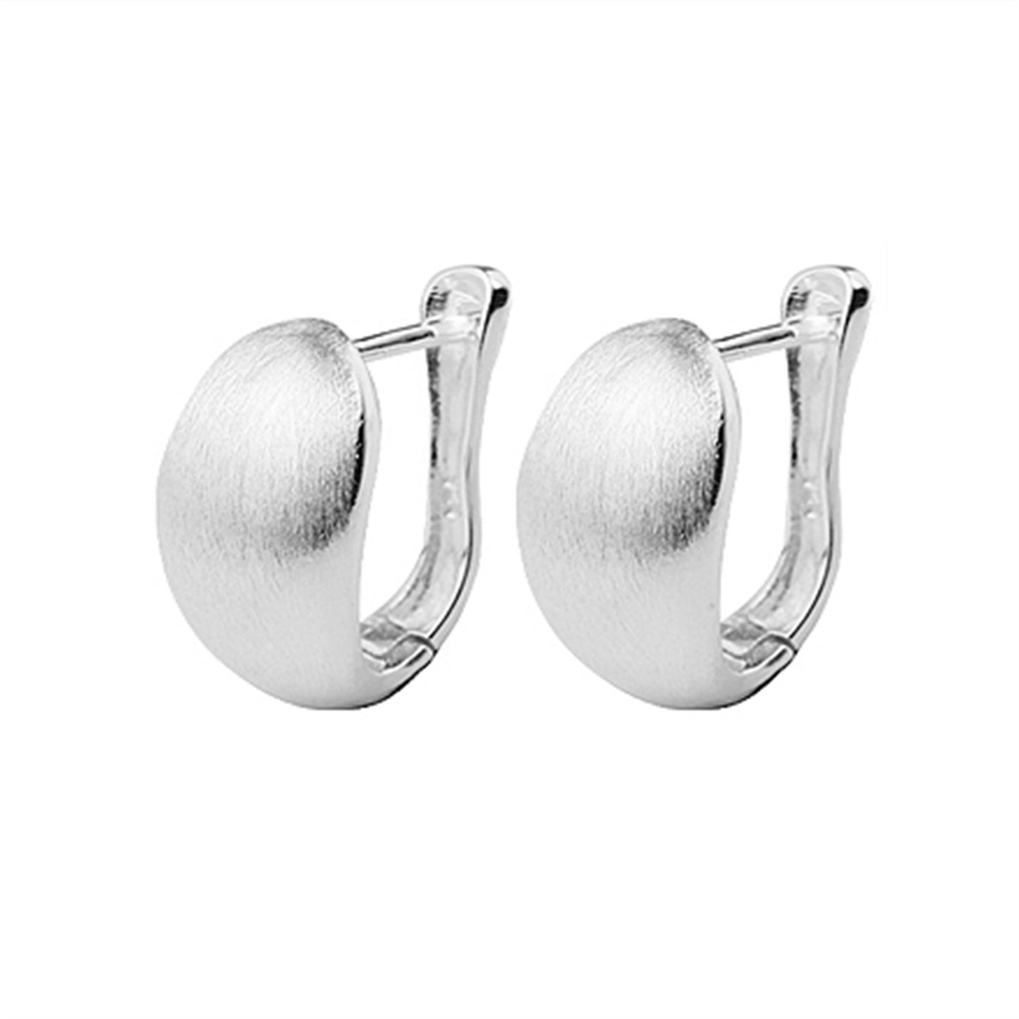 Sterling Silver Brushed Plain Oval Dome Petal Clip Drop Tulip Latchback Earrings