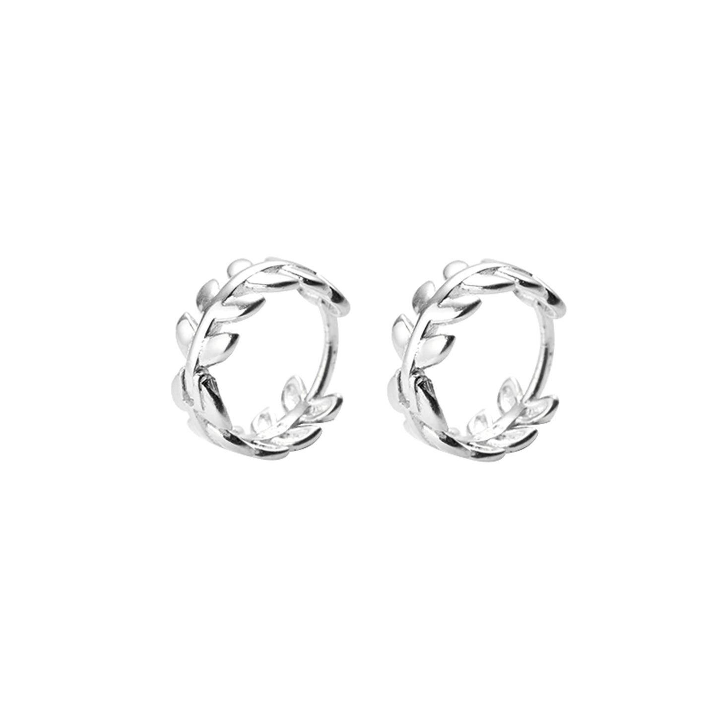 Sterling Silver Olive Laurie Branch Leaf Circle Hoop Huggie Earrings 2 Tones Rhodium 18K Gold